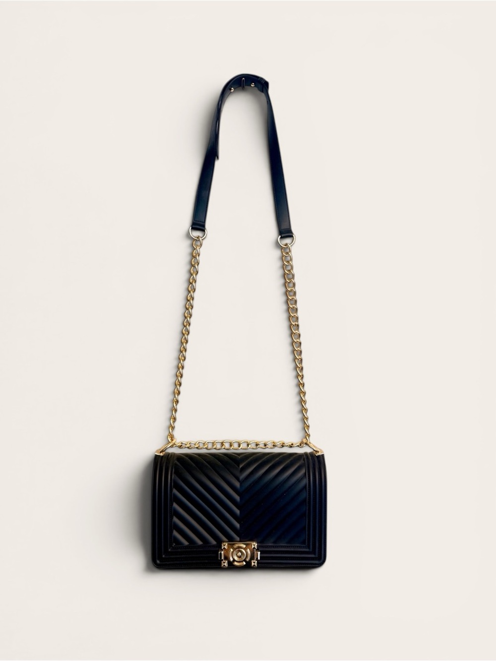 Black Quilted Chain Shoulder Bag | Gold Hardware | Boutique Style - New